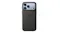 Rear view of a black Apple phone case with a textured finish and raised triple-camera cutout, fitted on a blue phone Rear view of a black Apple phone case with a textured finish and raised triple-camera cutout, fitted on a blue phone