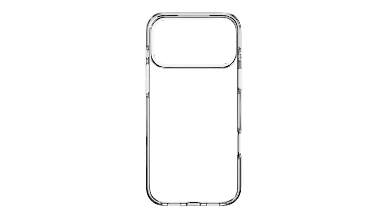 Clear transparent phone case, front interior view with raised camera surround and slim profile Clear transparent phone case, front interior view with raised camera surround and slim profile