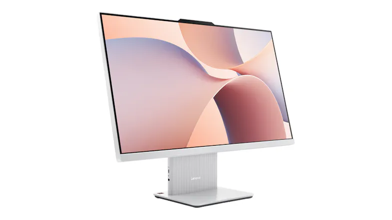 Left-angled view of the Lenovo IdeaCentre all-in-one desktop, highlighting the ultra-slim display profile Left-angled view of the Lenovo IdeaCentre all-in-one desktop, highlighting the ultra-slim display profile