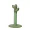 Rear angle view of a green cactus-shaped cat scratching post with a sisal-wrapped column and round plush base Rear angle view of a green cactus-shaped cat scratching post with a sisal-wrapped column and round plush base