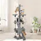 Grey multi-level cat tree with cats on plush platforms, sisal scratching posts, and climbing ramps Grey multi-level cat tree with cats on plush platforms, sisal scratching posts, and climbing ramps
