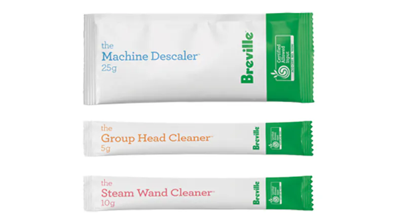 Breville cleaning packets: Machine Descaler, Group Head Cleaner, and Steam Wand Cleaner Breville cleaning packets: Machine Descaler, Group Head Cleaner, and Steam Wand Cleaner