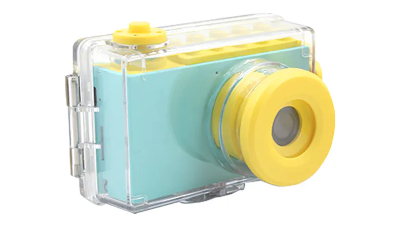 Camera in waterproof case showcasing clear housing Camera in waterproof case showcasing clear housing