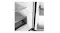 Close-up interior view of a refrigerator with a touch control panel, glass shelf, and door storage bins Close-up interior view of a refrigerator with a touch control panel, glass shelf, and door storage bins