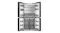 Front view of a black French door refrigerator with all doors open, showing shelves, door bins, and freezer compartments Front view of a black French door refrigerator with all doors open, showing shelves, door bins, and freezer compartments