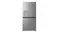 Front view of a silver Haier 500 Series 574L Quad Door Smart Fridge Freezer with Water Dispenser, featuring an external water dispenser and a four-door design Front view of a silver Haier 500 Series 574L Quad Door Smart Fridge Freezer with Water Dispenser, featuring an external water dispenser and a four-door design