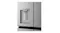 Close-up front view of a silver refrigerator water dispenser integrated into the French door panel Close-up front view of a silver refrigerator water dispenser integrated into the French door panel