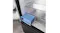 Angled view of a refrigerator crisper drawer with blue freshness-zone illumination and a transparent design Angled view of a refrigerator crisper drawer with blue freshness-zone illumination and a transparent design
