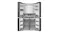 Front view of a black Haier 500 Series refrigerator with all doors open, showcasing adjustable shelves and transparent storage bins Front view of a black Haier 500 Series refrigerator with all doors open, showcasing adjustable shelves and transparent storage bins