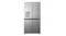 Front view of a silver Haier 500 Series 672L Quad Door Smart Fridge Freezer with Water Dispenser, featuring a built-in water dispenser and brushed metal finish Front view of a silver Haier 500 Series 672L Quad Door Smart Fridge Freezer with Water Dispenser, featuring a built-in water dispenser and brushed metal finish