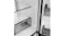 Close-up view of a refrigerator interior with glass shelves, a crisper drawer, and a digital touch control panel Close-up view of a refrigerator interior with glass shelves, a crisper drawer, and a digital touch control panel
