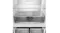 Interior view of a silver Haier refrigerator with glass shelves and three transparent crisper drawers Interior view of a silver Haier refrigerator with glass shelves and three transparent crisper drawers