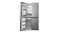 Silver Haier refrigerator with the right-side doors closed and the left-side compartments open for display Silver Haier refrigerator with the right-side doors closed and the left-side compartments open for display