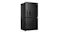 Front-angled view of a black Haier 600 Series 624L four-door refrigerator with a brushed finish, water dispenser, and visible side panel Front-angled view of a black Haier 600 Series 624L four-door refrigerator with a brushed finish, water dispenser, and visible side panel