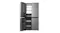 Front-right view of a silver Haier 600 Series four-door refrigerator with the right fridge door and left freezer door open Front-right view of a silver Haier 600 Series four-door refrigerator with the right fridge door and left freezer door open