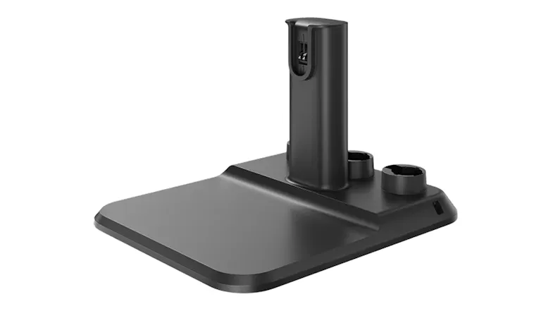 Charging dock showing upright vacuum placement Charging dock showing upright vacuum placement