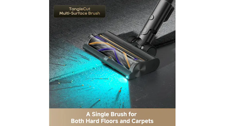 Vacuum head showing roller brush with LED lights Vacuum head showing roller brush with LED lights