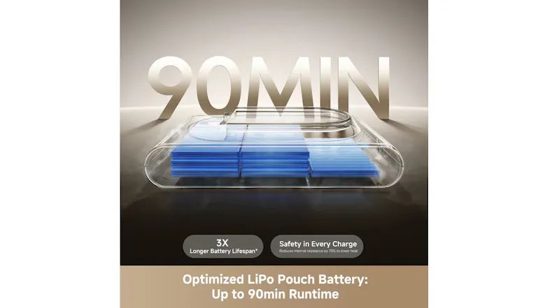 Handstick vacuum graphic featuring 90‑minute runtime Handstick vacuum graphic featuring 90‑minute runtime
