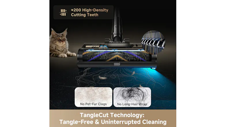 Promo graphic of the vacuum showcasing TangleCut Technology Promo graphic of the vacuum showcasing TangleCut Technology