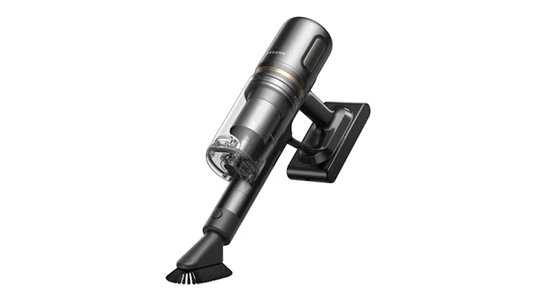 Vacuum in handheld mode showing round brush head Vacuum in handheld mode showing round brush head