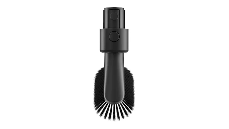 Front view of the vacuum brush attachment with curved bristle ring Front view of the vacuum brush attachment with curved bristle ring