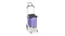 An angled front view of a purple folding shopping cart with a stainless-steel frame and telescopic handle An angled front view of a purple folding shopping cart with a stainless-steel frame and telescopic handle