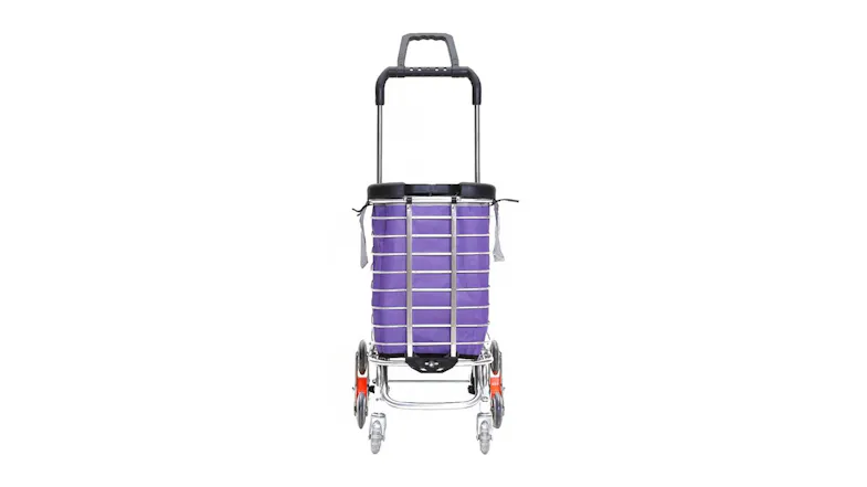 A front view of a shopping trolley with wire frame basket and extendable handle A front view of a shopping trolley with wire frame basket and extendable handle