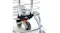 A stainless-steel shopping cartwheel assembly close-up with swivel caster A stainless-steel shopping cartwheel assembly close-up with swivel caster