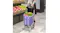 A purple folding shopping cart loaded with groceries in a supermarket aisle A purple folding shopping cart loaded with groceries in a supermarket aisle