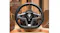 Front view of a Thrustmaster T248 racing wheel with an integrated display, black rim, and silver spoke design Front view of a Thrustmaster T248 racing wheel with an integrated display, black rim, and silver spoke design