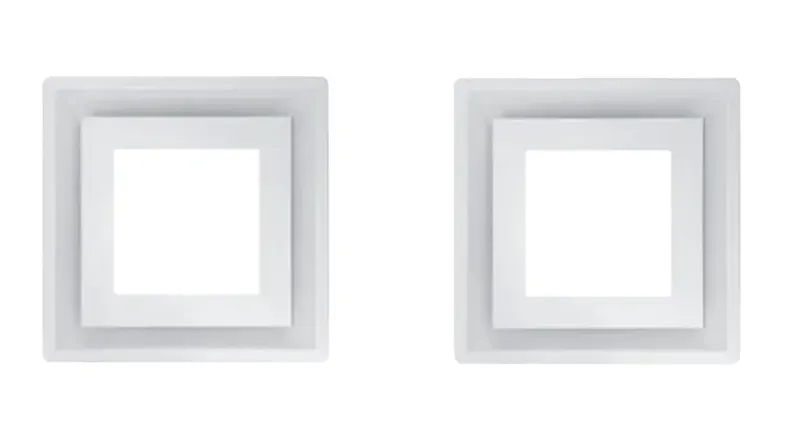Two white square Schweigen Paradigma ceiling rangehood modules side by side Two white square Schweigen Paradigma ceiling rangehood modules side by side