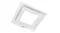 Angled view of a single white Schweigen Paradigma square ceiling rangehood module Angled view of a single white Schweigen Paradigma square ceiling rangehood module