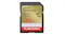 Front view of a SanDisk Extreme GO SD Card - 128GB (SDXC UHS-I, Class 10, U3, V30, Read 230 MB/s, Write 110 MB/s), with a gold label and black housing Front view of a SanDisk Extreme GO SD Card - 128GB (SDXC UHS-I, Class 10, U3, V30, Read 230 MB/s, Write 110 MB/s), with a gold label and black housing