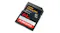 Top angled view of a SanDisk Extreme PRO 64GB SDXC UHS-I memory card with a black body and V30 rating label Top angled view of a SanDisk Extreme PRO 64GB SDXC UHS-I memory card with a black body and V30 rating label