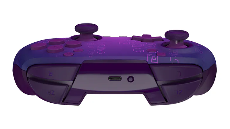 Fortnite gaming controller shown from a straight-on front angle, highlighting the charging port, bumpers, and triggers Fortnite gaming controller shown from a straight-on front angle, highlighting the charging port, bumpers, and triggers