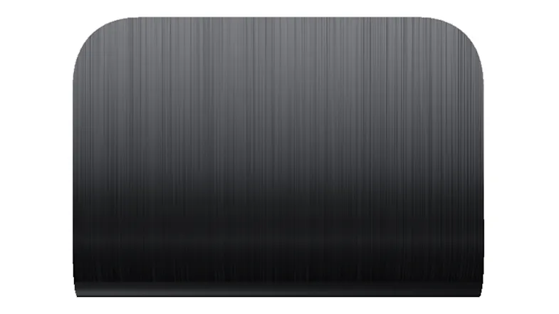 Rear view of a black TCL streaming device with rounded edges and a vertical textured panel design Rear view of a black TCL streaming device with rounded edges and a vertical textured panel design