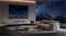 Wide-angle view of a TCL home theatre system with a wall-mounted TV, soundbar, wireless speakers, and subwoofer Wide-angle view of a TCL home theatre system with a wall-mounted TV, soundbar, wireless speakers, and subwoofer