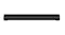 Front view of a black TCL soundbar with a perforated metal grille and a slim, rectangular low-profile design Front view of a black TCL soundbar with a perforated metal grille and a slim, rectangular low-profile design