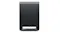 Front view of a black TCL wireless subwoofer with an open-bottom port design and a rounded rectangular cabinet Front view of a black TCL wireless subwoofer with an open-bottom port design and a rounded rectangular cabinet