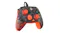 Xbox-compatible wired gaming controller featuring a dark grey and orange camouflage-patterned shell with bright orange thumbsticks and a matching directional pad Xbox-compatible wired gaming controller featuring a dark grey and orange camouflage-patterned shell with bright orange thumbsticks and a matching directional pad