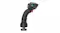 Side view of black flight joystick with red trigger, textured grip, illuminated button, and mounting base Side view of black flight joystick with red trigger, textured grip, illuminated button, and mounting base