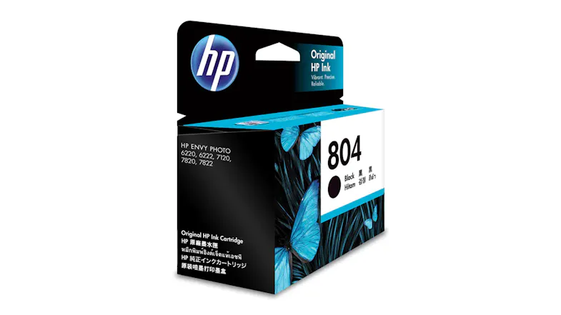 Side view of the HP 804 Black Ink Cartridge box Side view of the HP 804 Black Ink Cartridge box