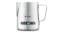 A stainless steel Breville milk frothing jug with a built-in temperature gauge. A stainless steel Breville milk frothing jug with a built-in temperature gauge.
