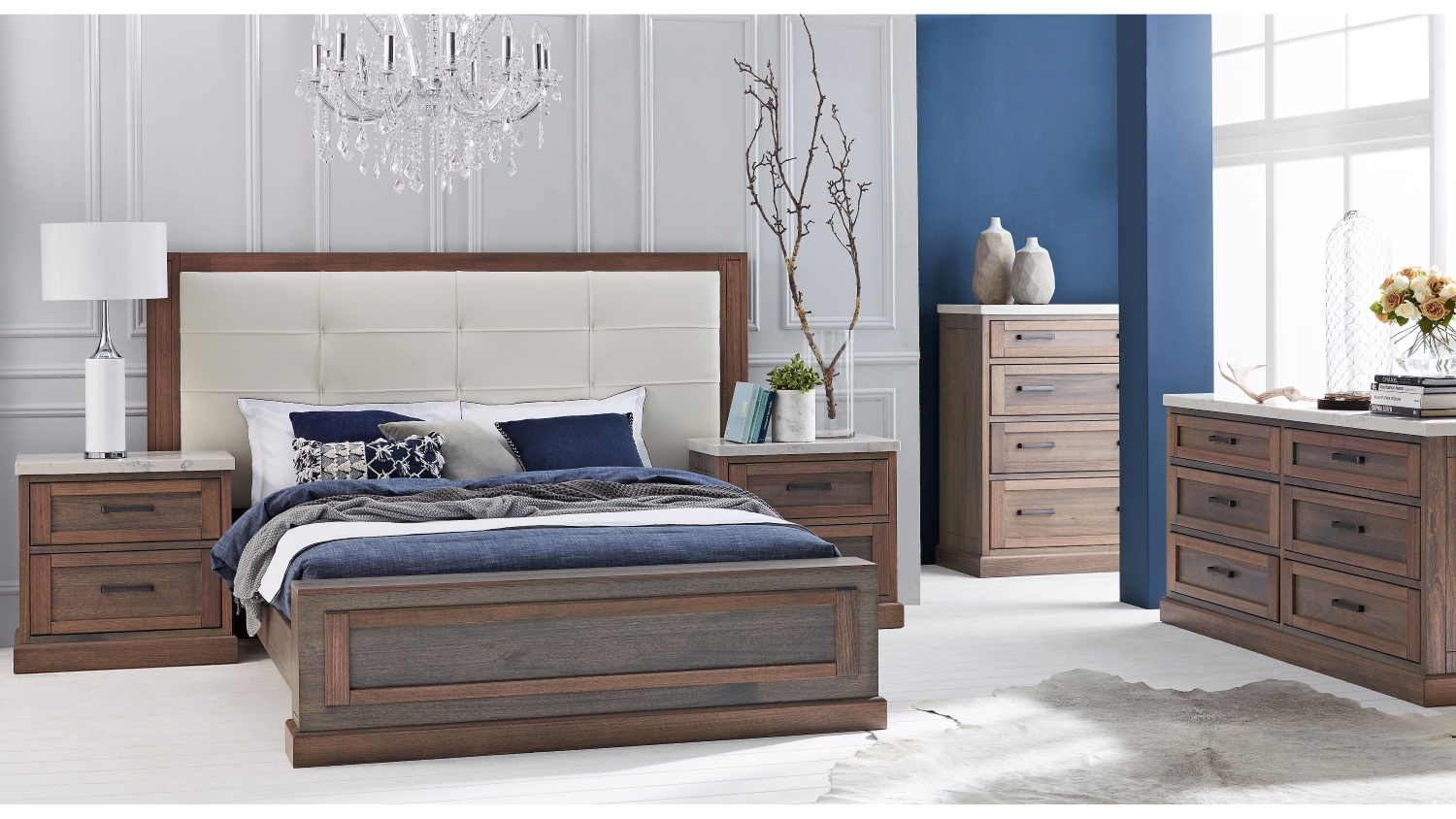 Hamptons Bed Frame with Leather Bedhead Domayne