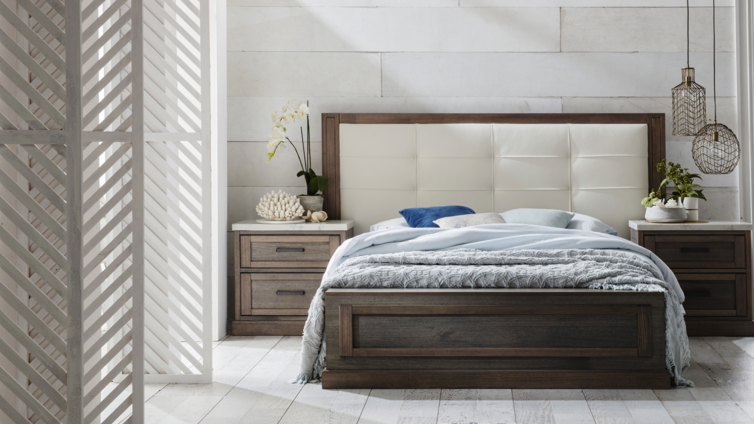 Hamptons Bed Frame With Leather Bedhead | Domayne