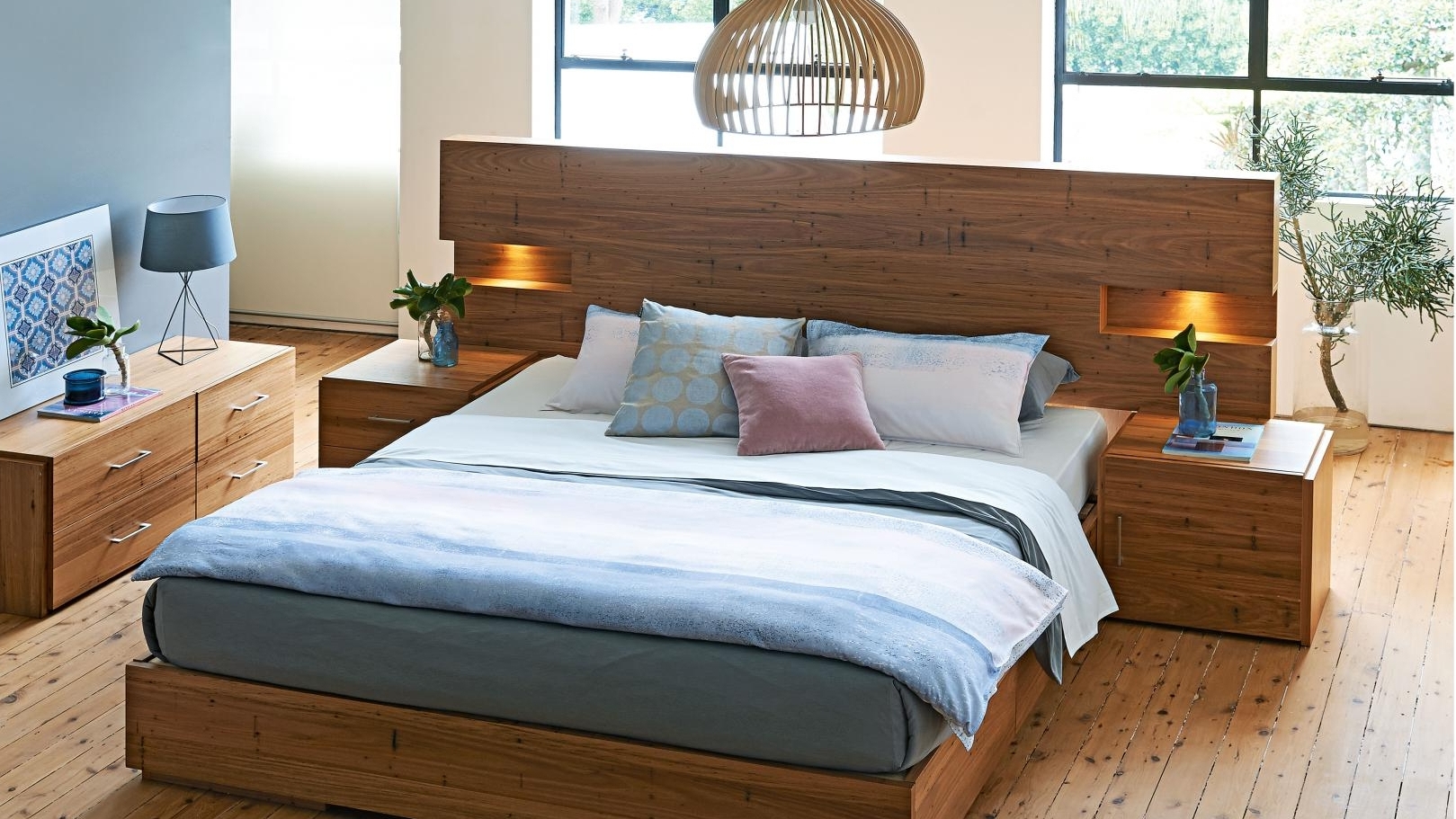 Amelie Queen Short Bedhead with LED Downlights Domayne