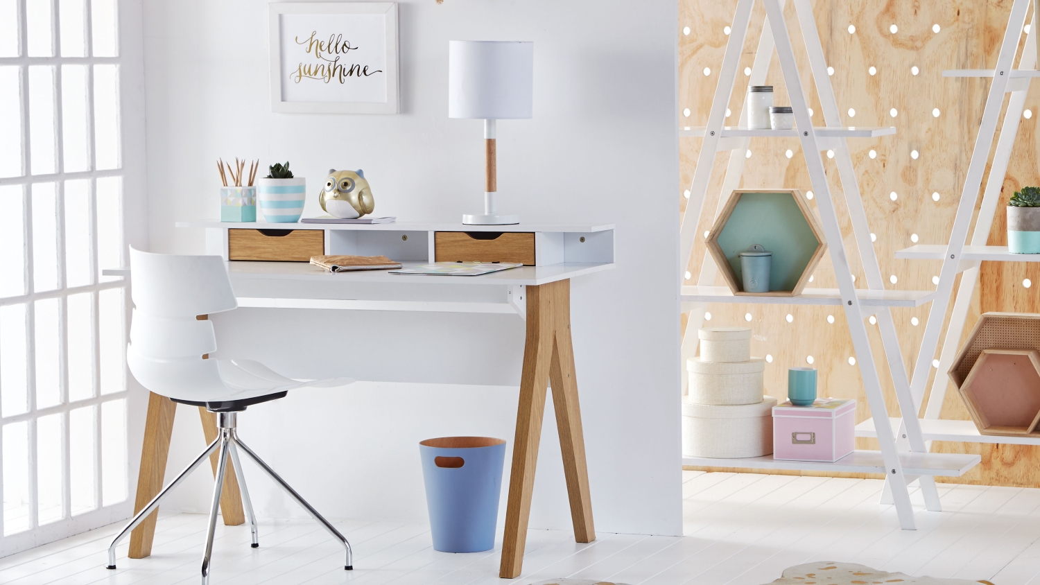 Retro Desk White & Beech Domayne