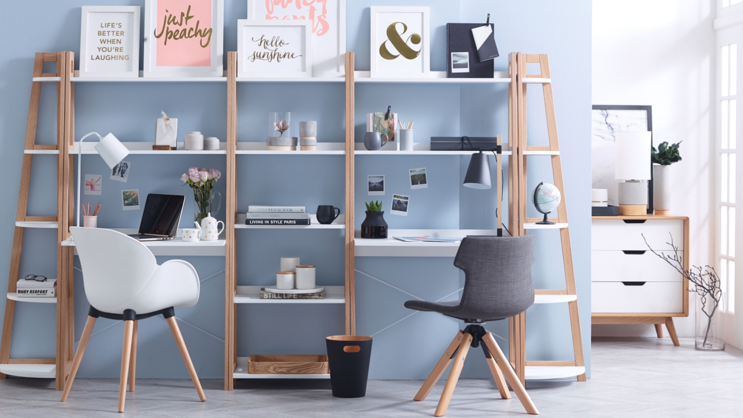 Levi Desk Shelf White & Beech Domayne