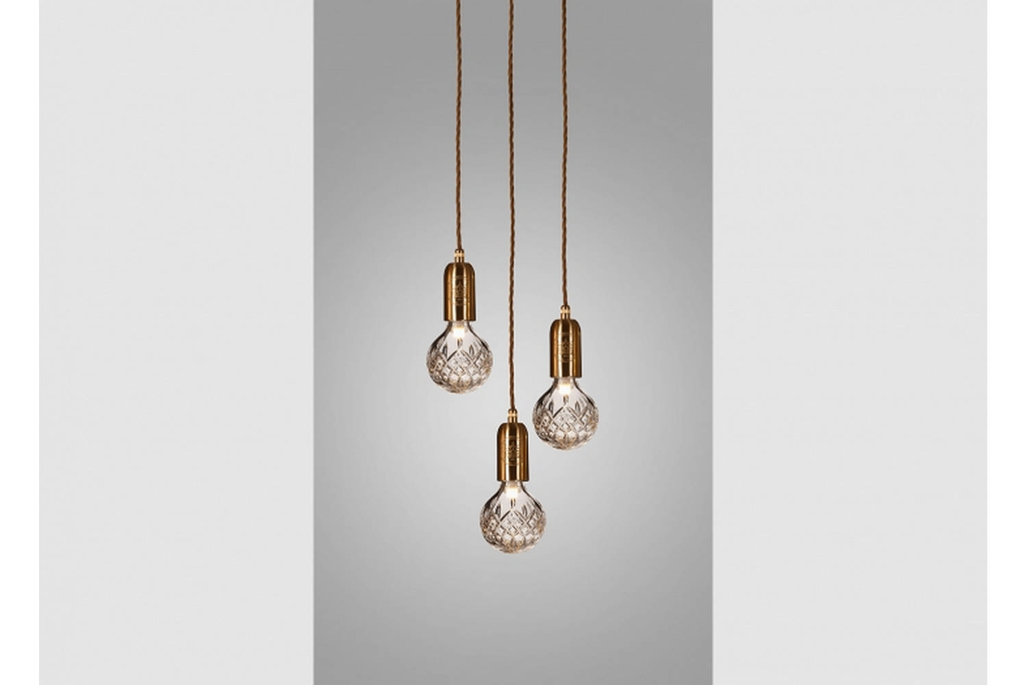 Clear Crystal Bulb Chandelier 3 Piece Brushed Brass by Lee Broom