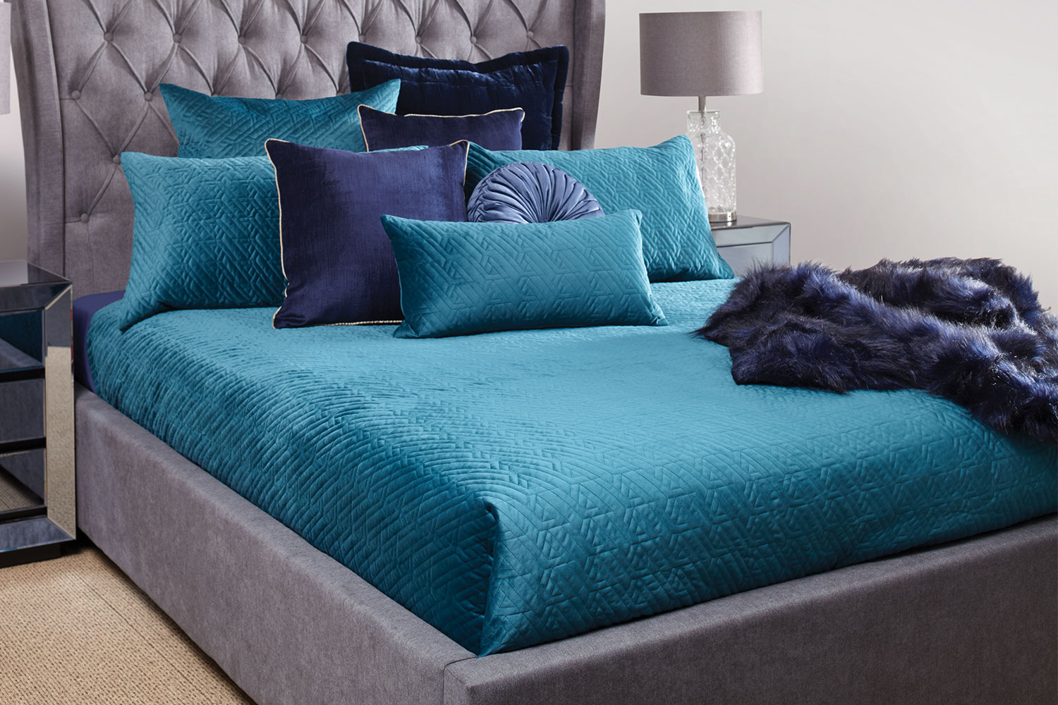 Brooklyn Velvet Teal Duvet Cover Set By Central Thread Harvey